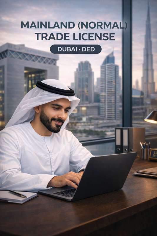 Normal mainland license ( DED ) up to 25,000 AED